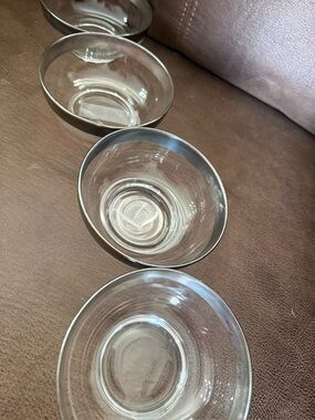 VTG Dorothy Thorpe Allegro Silver Band  Mid Century Set of 4 Fruit Bowls 4 3/4 “